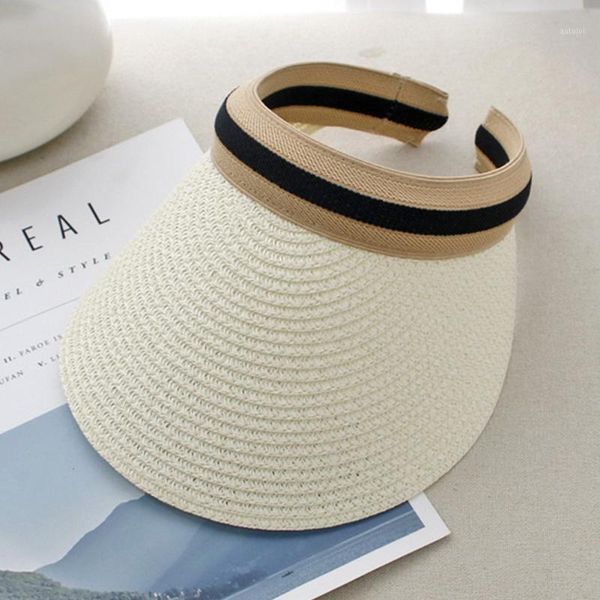 

women sunscreen anti uv curved hiking beach summer hat fashion cycling outdoor wide brim empty visor cap camping straw1, Blue;gray