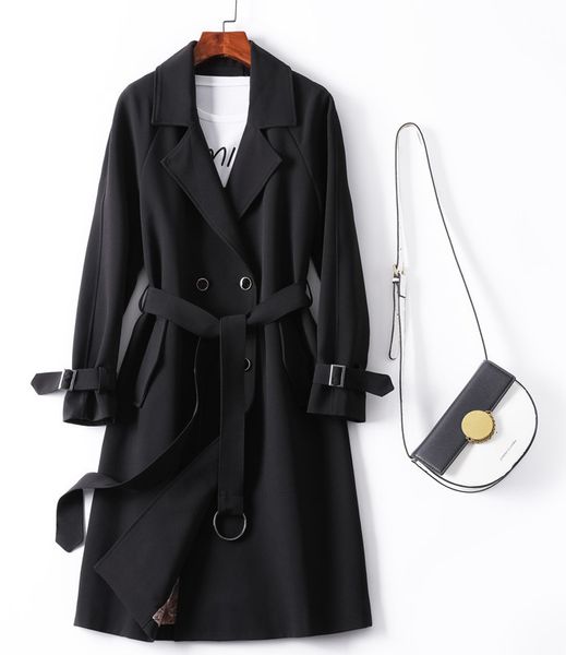 

2021 new women's coat long section spring and autumn double feature breasted female hong kong jacket s7ld, Black;brown