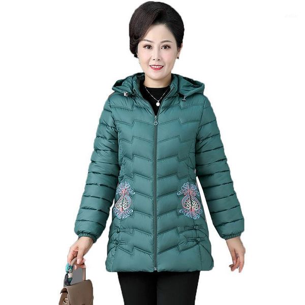 

plus size 5xl down cotton jacket autumn winter keep warm coat short embroidery middle-aged and elderly women's coats overcoat1, Black