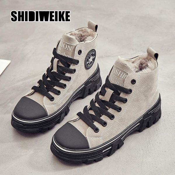 

new women snow boots boots korean british style women leather sneakers casual high women's boot trend va020, Black