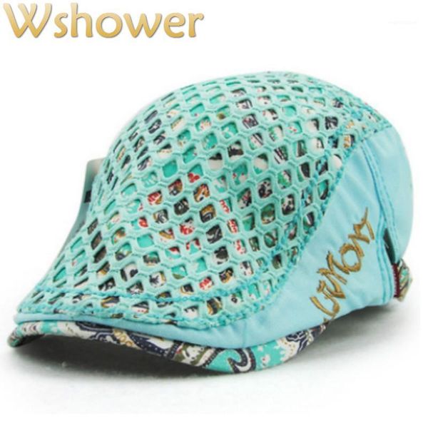 

jamont 5 color fashion women summer hat hollow out berets cap floral duckbill flat bone visor cap lady flower peaked newsboy hat1, Blue;gray