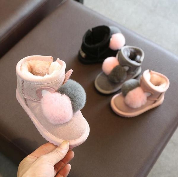 

2020 children winter snow boots for girls baby fashion genuine leather shoes warm plush soft girls boots kids winter ski boot, Black;grey