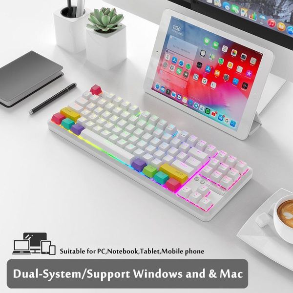 

all new ajazz k870t bluetooth wireless/wired dual-mode rgb backlit mechanical keyboard for pc,notebook,tablet ,mobile phone