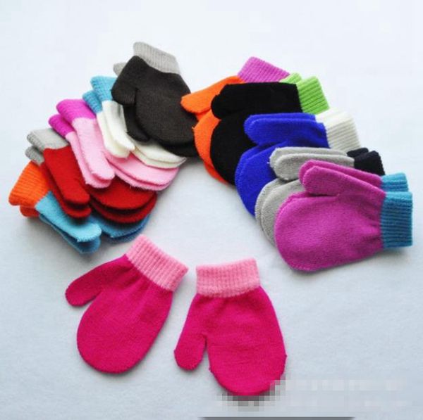 

winter baby gloves knitted wool warm mittens candy color full finger glove fashion kids solid gloves accessories 11 colors 1000 pairs dw6055, White