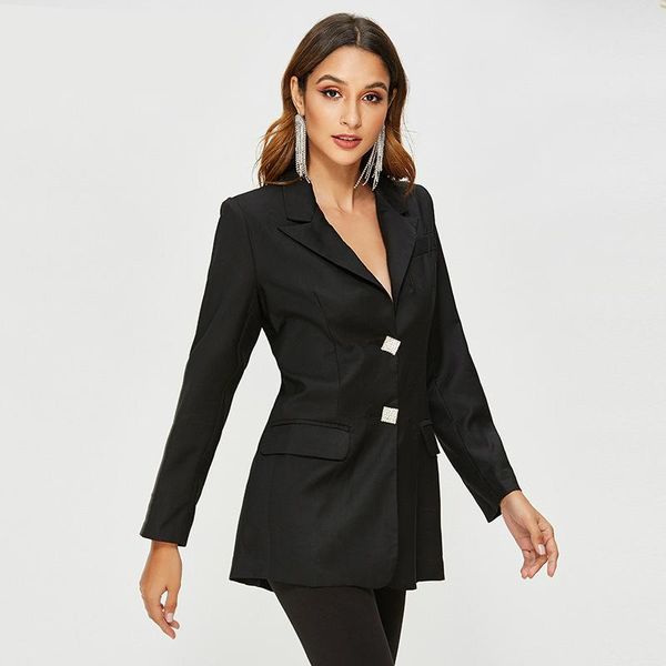 

women chic purple blazer elegant office suit pockets singer breasted long sleeve work wear coat fall female casual outerwear, White;black