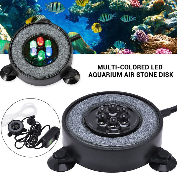 Acquario Air Stone Disk Acquario Bolla d'aria Luce cambia colore LED Luce Round Fish Tank Gorgogliatore con cambio colore automatico D35 Y200922