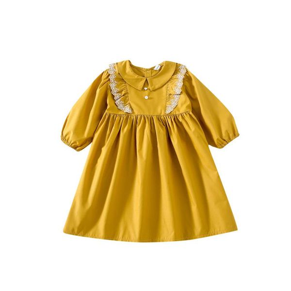 

korean style spring 2021 new girls retro lace patchwork princess dress 1-5 years little princess turn-down collar party dresses, Red;yellow