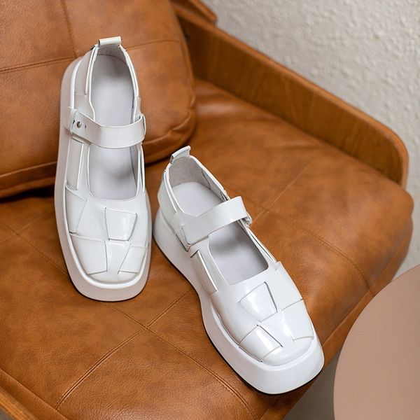 

2021 new spring women's genuine leather black heels white party mary janes shoes female 40 8uqz