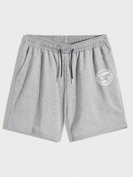 

romwe guys letter graphic sweat shorts 7'' 39s5#, Black