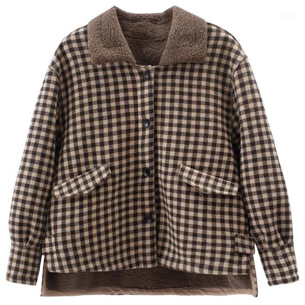 

thickened lamb hair coat for women's khaki winter versatile jacket loose short windbreaker fashion brown korean style gg50yf1, Black;brown