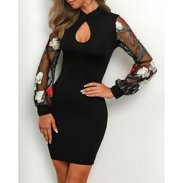 

vestido fashion women long sleeve sheer striped mesh patchwork bodycon buttocks perspective dresses ladies dress spring, Black;gray