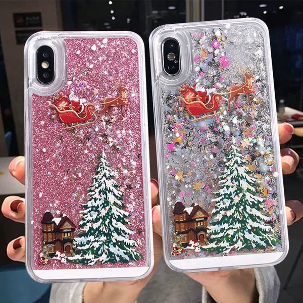 

43fgquicksand glitter merry christmas phone case for iphone 12 pro 11 se 2020 11pro xr xs max x 7 8 6 plus santa claus elk cover