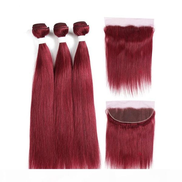 

burgundy human hair bundles with closure 13x4 red color brazilian straight hair weave bundles with frontal, Black;brown