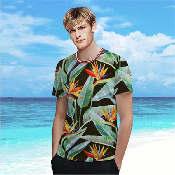 

summer creative tropical plants print t shirt printed tshirt short sleeve mens breathable loose tshirt, White;black