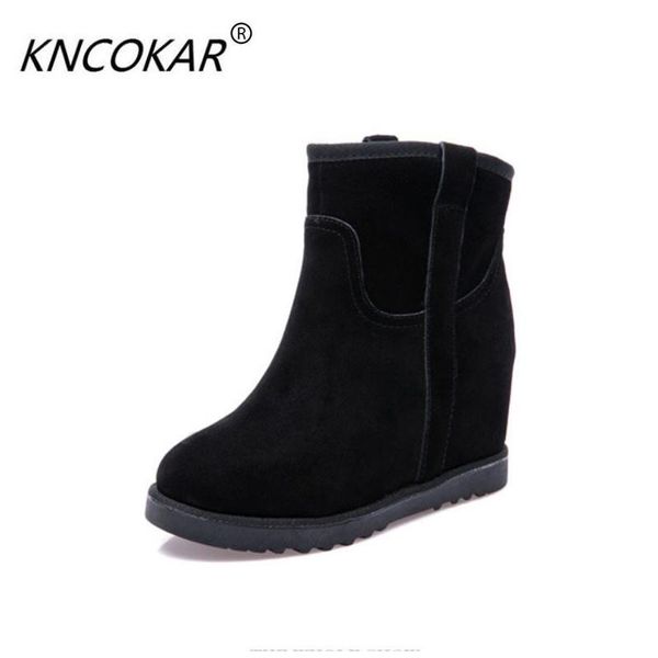

boots n autumn winter flat will be able to increase the leather shoes of female, Black