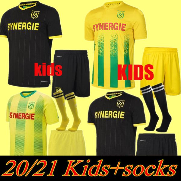 

20 21 fc nantes soccer jersey home maillot de foot 2020 2021 simon louza a toure blas coco coulibaly football shirts kids kit thailand, Black;yellow