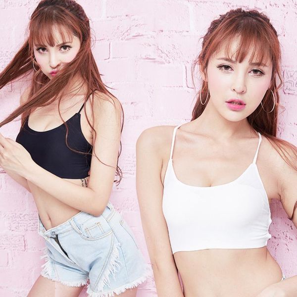 

gym clothing crossless seamless back strap ice silk vest tube underwear for women1, White;black