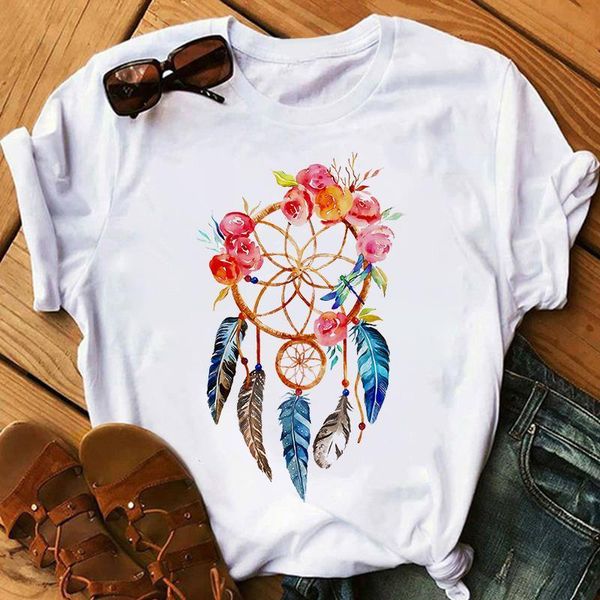 

dreamcatcher t-shirt fashion women t shirt female short sleeve tee summer harajuku t-shirts 90s girls cute tee shirts, White