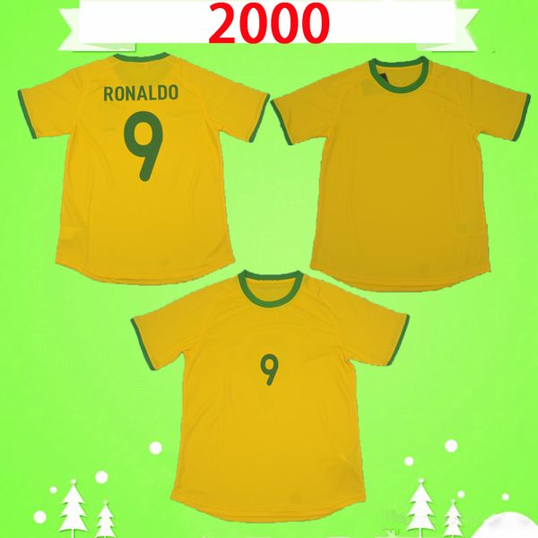 

brasil 2000 soccer jersey retro football shirt vintage classic antique collection uniform home yellow ronaldo ronaldinho kaka rivaldo, Black;yellow
