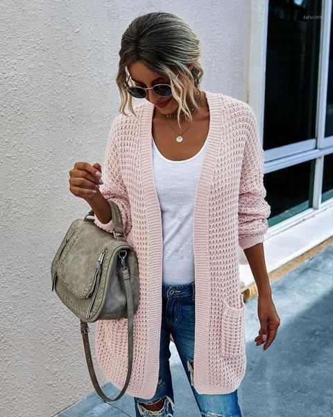 

autumn and winter knitted sweater long cardigan color contrast coat jumper cardigans casual streetwear fashion pull femme coat1, White