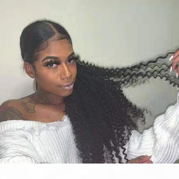 

ponytiail hair extension 18" middium kinky curly wrap clip drawstring ponytail human hair clips natural hairpieces 1pieces 120g wholesa, Black