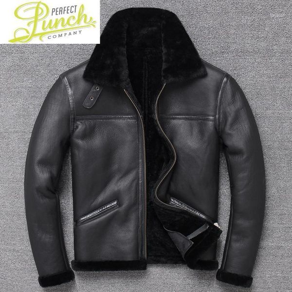 

fur winter sheep 100% wool shearling jacket warm leather sheepskin coat plus size classic motor style pph10101, Black