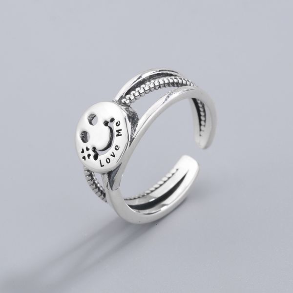 

korean style 925 silver ring female indifference wind net red fashion personality simple smile adjustable ring jewelry