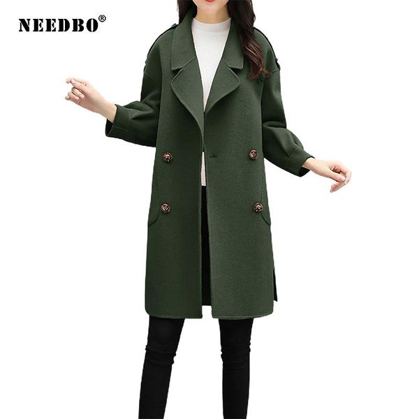 

needbo women coat long turn-down collar coat long slim elegant overcoat office ladies outwear clothes autumn winter female, Black