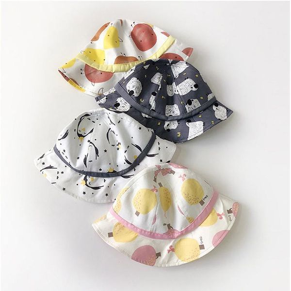 

boys girls sun hat summer bucket hat for kids toddler cartoon animal print dome fisher soft cotton cloth beach1, Yellow