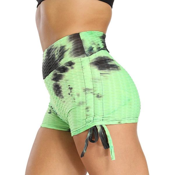 

women short leggings fitness sports wear high waist yoga shorts ten colors compression shorts jacquard tie dye drawstring, White;red