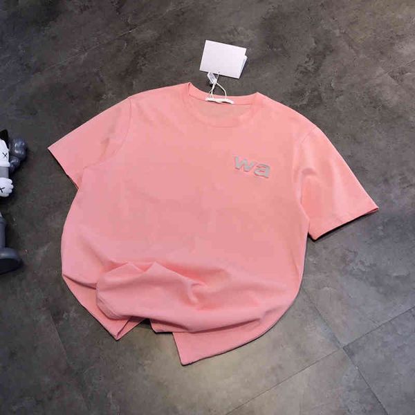 

2022 factory wholesale new aw king lovers laser light concave convex three dimensional steel lettering loose casual versatile round neck sho, White