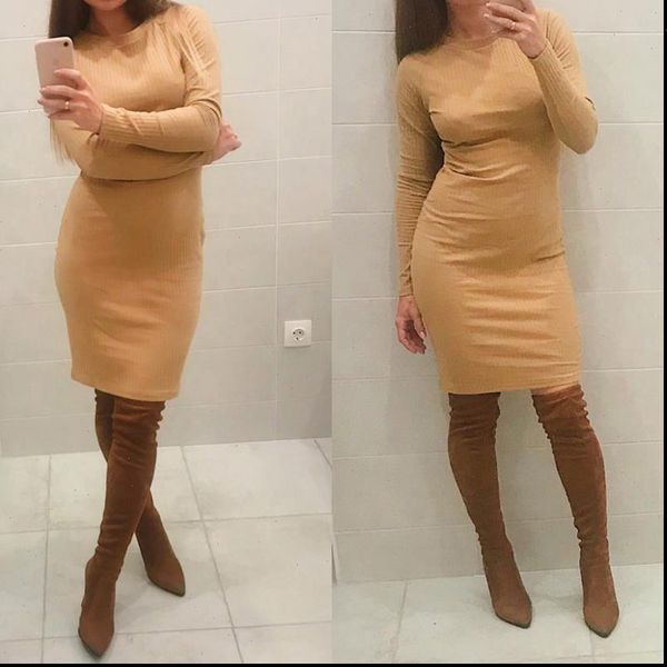 

knitted sweater dress autumn winter 2021 new women stretchy long sleeve bodycon sheath dress lady casual khaki cotton midi dress, Black;gray