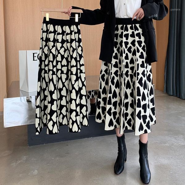 

women lovely knitted skirt new style autumn winter high waist slim midi a-line casual skirts fashion ladies bottoms1, Black