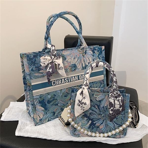 

70% off deals online oil painting tote women's summer new fashion portable shoulder versatile minority monet blues bag wholesale store