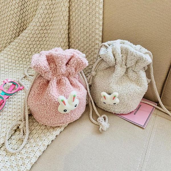 

cartoon drawstring plush crossbody bag for girls fashion coin purse phone bag plush messenger bags handbags #15