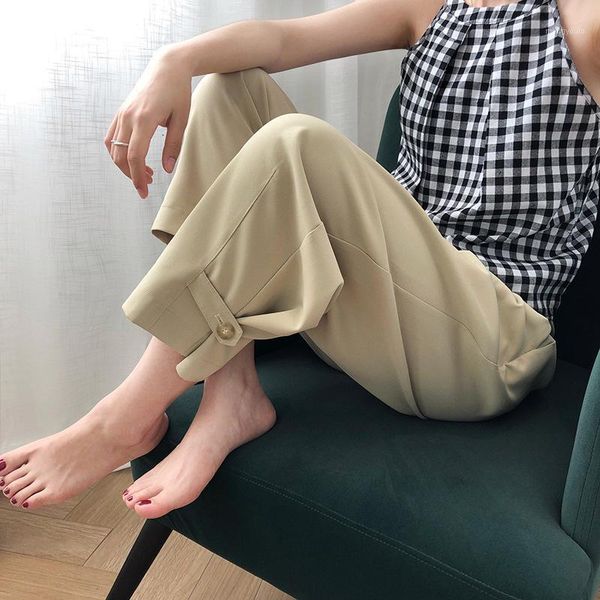 

drape high waist suit wide leg pants female early spring new straight casual pants nine points grandma1, Black;white