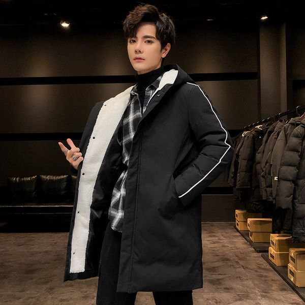 

simple autumn and winter men's hooded thiened striped down large casual versatile trend cotton padded jaet men, Black