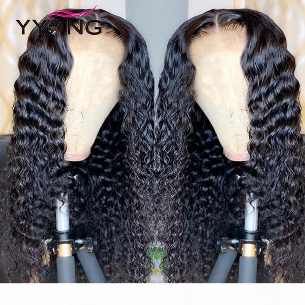 

yyong 1x4 & 13x6 t part malaysian lace front human hair wig deep wave hd transparent lace wigs remy deep part wigs 120% 32 inch, Black;brown