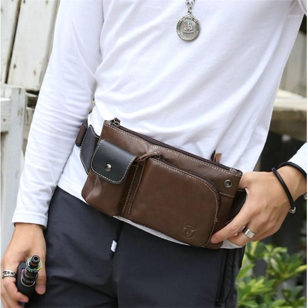 

bullcaptain multi-function personal genuine leather pockets sports riding cowhide cashier change one shoulder slung sports bag1