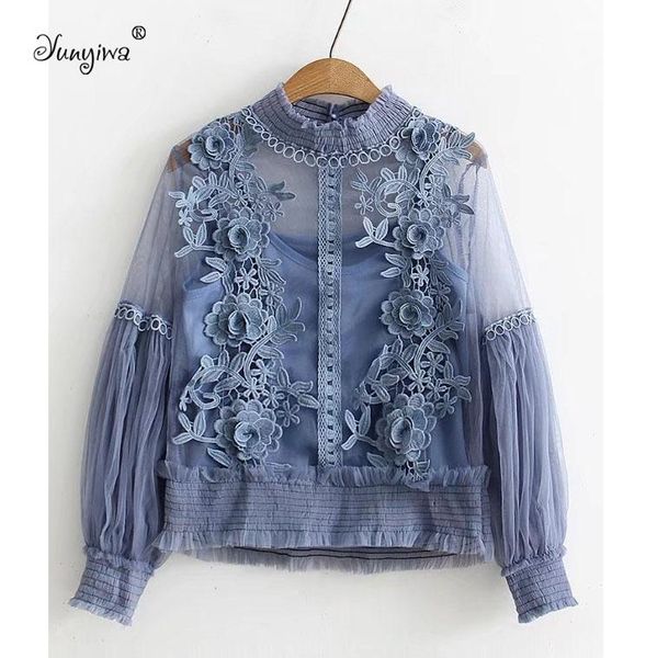 

women's blouses & shirts women blouse casual solid plus size blusa lace full sleeve o-neck blusas, White