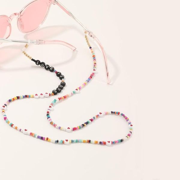 

women colorful seed beaded eyeglass chains sunglasses reading glasses chain cord holder neck strap rope love charm necklace, Silver