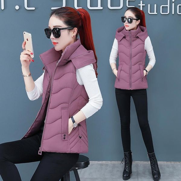 

women's vests women cotton vest 2021 winter sleeveless parkas coat female thicken warm hooded short jacket outerwear plus size 4xl w121, Black;white