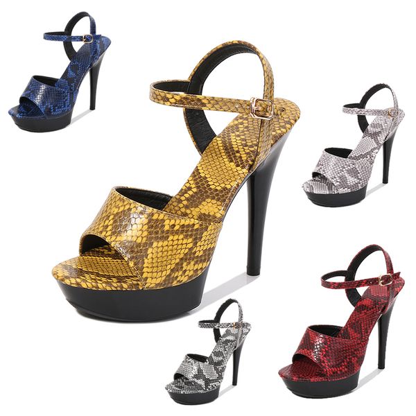 

2020 walk banquet nightclub shoes one-inch snake pattern women's sandals thin thick dwaterproof water heels high 3p8n, Black