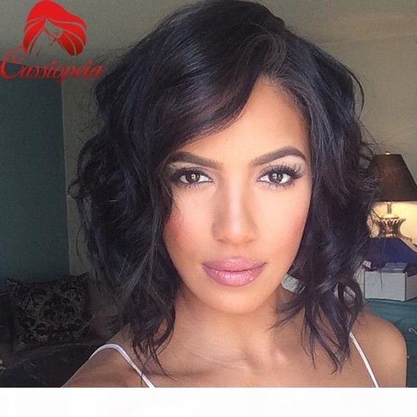 

unprocessed virgin brazilian glueless full lace human hair wigs short loose wave bob lace front wigs for black women bob wigs, Black;brown
