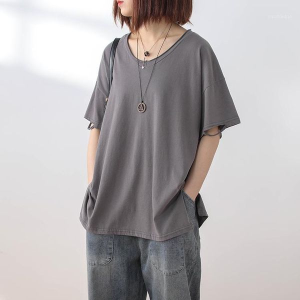 

female t shirt 2020 new style summer pullover cotton o-neck loose-fit casual short sleeve fashion solid color women 1, White
