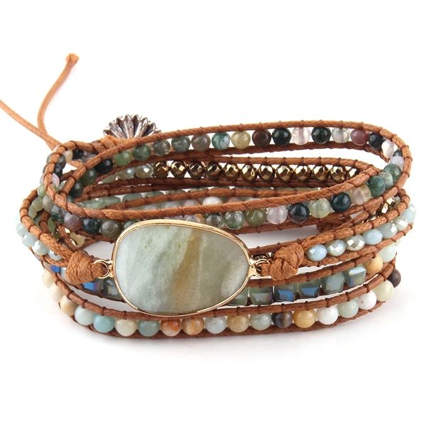

moodpc fashion beaded jewelry handmade mixed natural stones/crystal and stone charm 5 strands wrap bracelets dropshipping y200730, Black