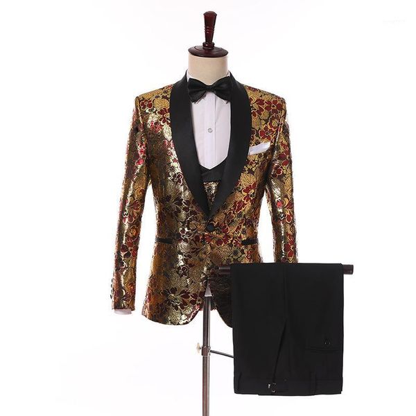 

men's suit 3 piece set (jacket + pants + vest) quality men's fashion slim handsome suit casual wedding banquet formal1, White;black