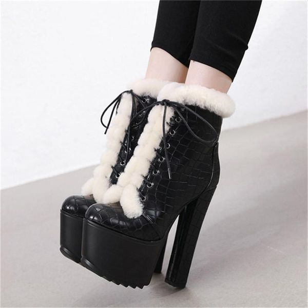 

boots 34-40 platform ankle for women plush warm winter high heel shoes1, Black