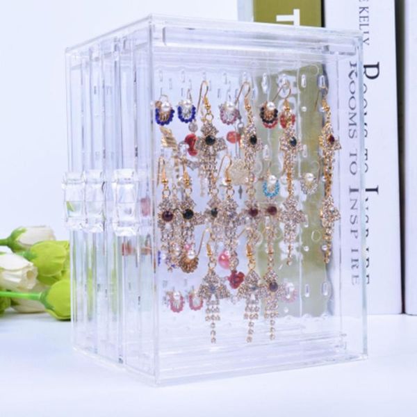 

transparent acrylic jewelry display rack earrings holder jewelry organizer ear stud stand box case, Pink;blue