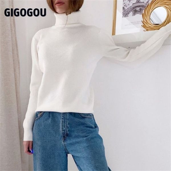 

gigogou woman sweaters korean style autumn winter turtleneck women clothing long sleeve pullover knitwear sueter mujer femme 201224, White;black